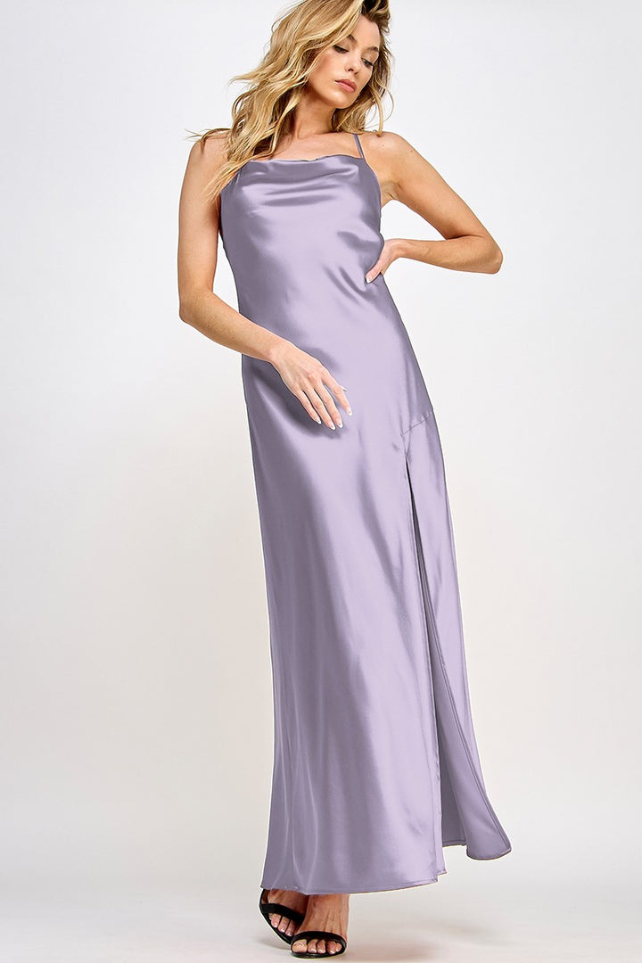 SATIN COWL NECK MAXI DRESS