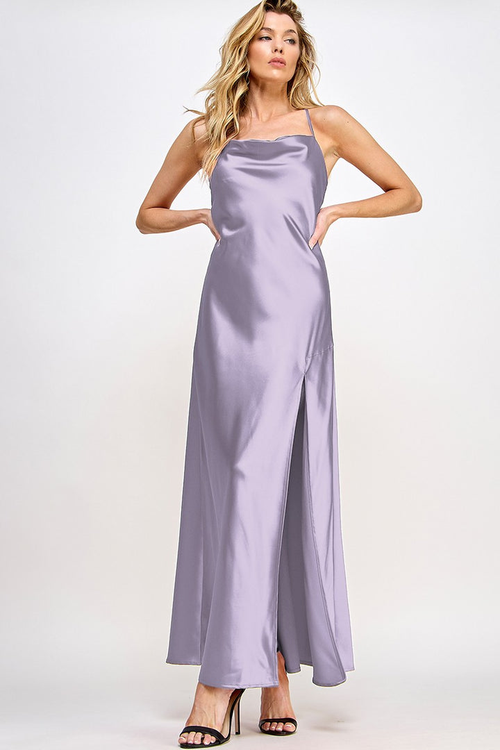 SATIN COWL NECK MAXI DRESS