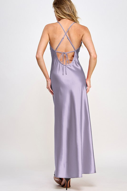 SATIN COWL NECK MAXI DRESS
