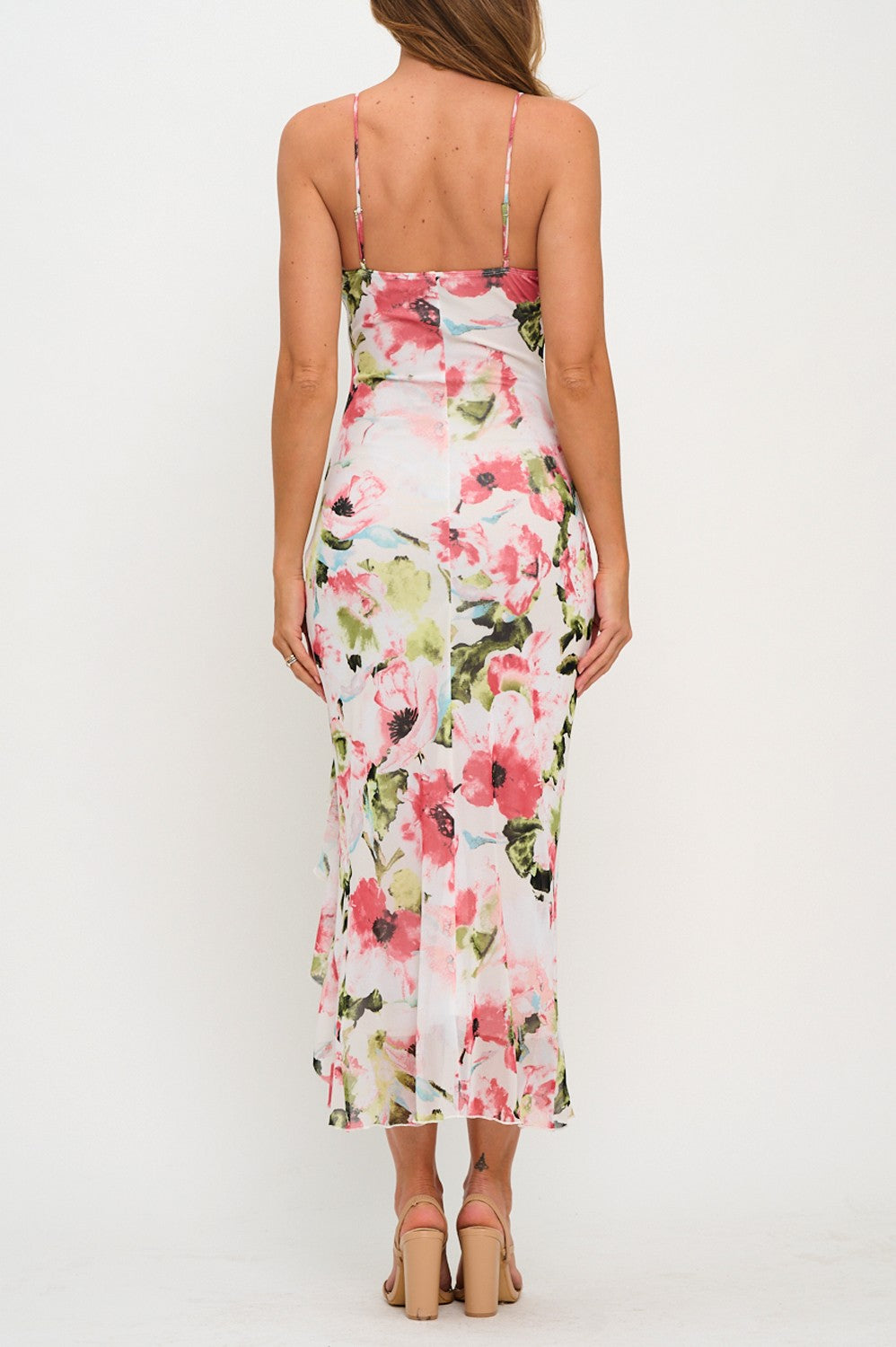 FLORAL RUFFLE MIDI DRESS
