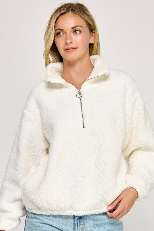 SHERPA HALF ZIP UP WITH MOCK NECK COLLAR WITH SIDE POCKETS