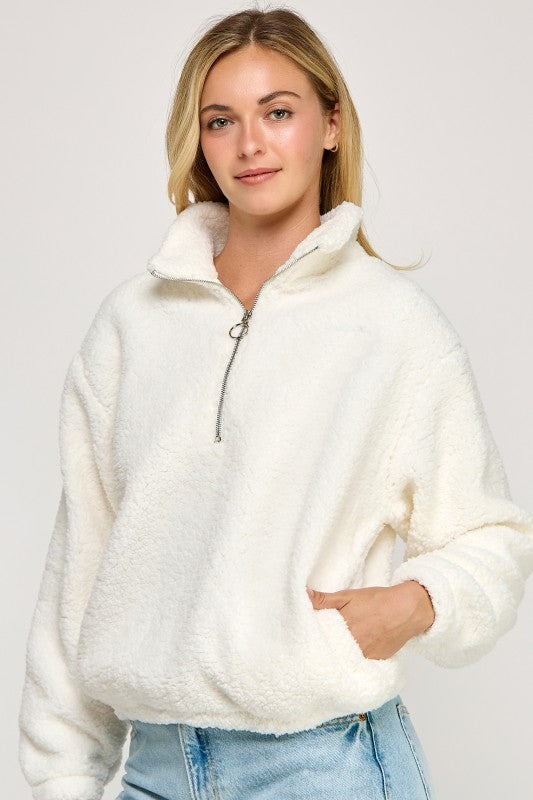 SHERPA HALF ZIP UP WITH MOCK NECK COLLAR WITH SIDE POCKETS