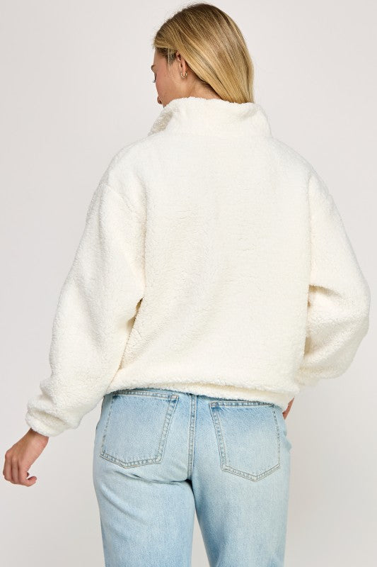SHERPA HALF ZIP UP WITH MOCK NECK COLLAR WITH SIDE POCKETS