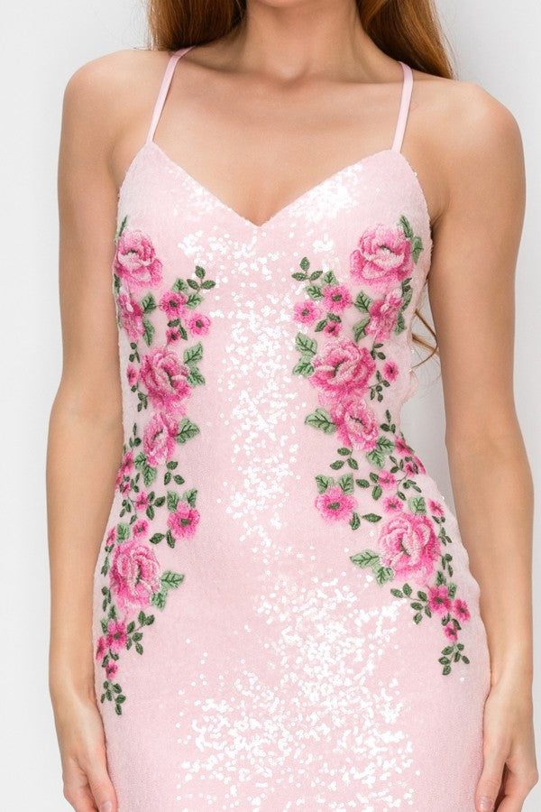 SEQUIN FLORAL MINI BODYCON