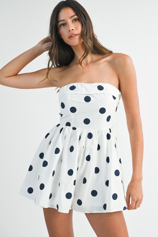 STRAPLESS POLKA DOT ROMPER