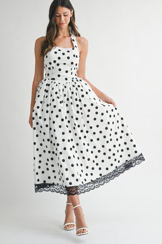 VINTAGE HALTER POLKA DOT MIDI DRESS