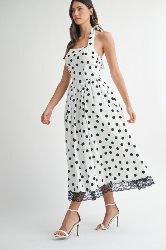 VINTAGE HALTER POLKA DOT MIDI DRESS
