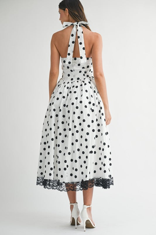 VINTAGE HALTER POLKA DOT MIDI DRESS