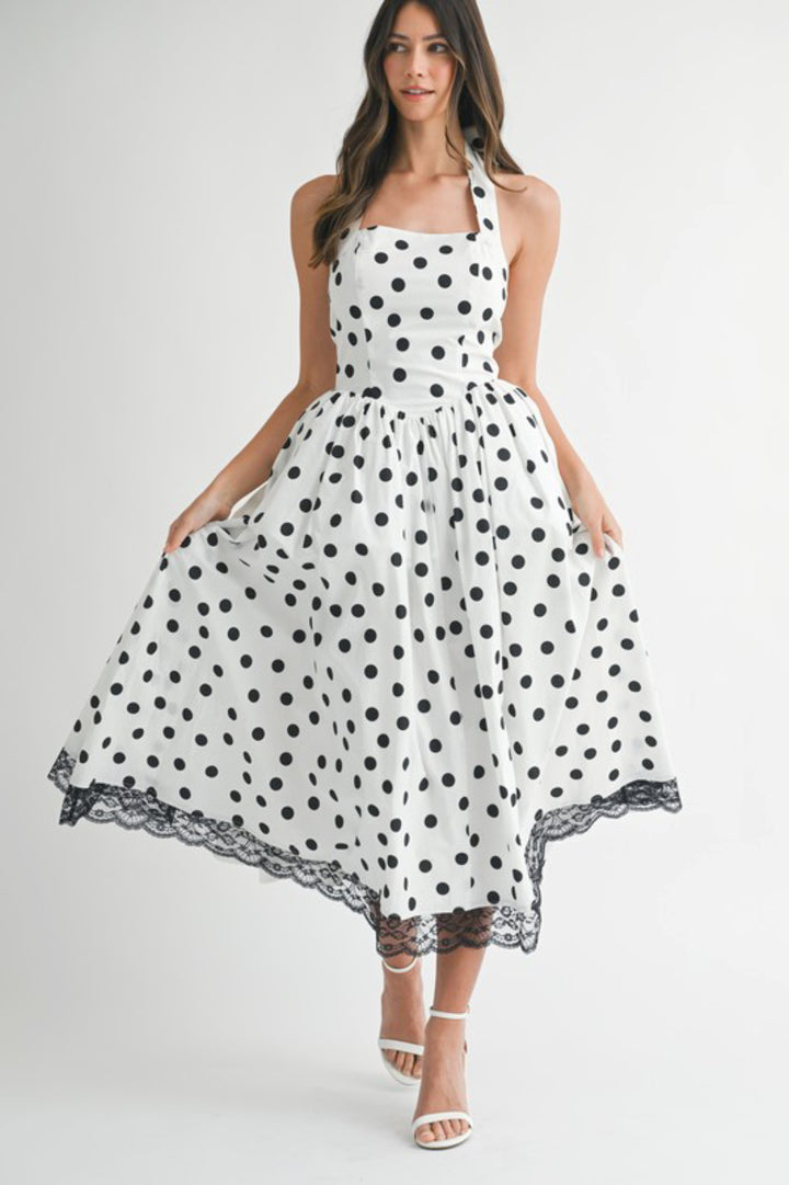 VINTAGE HALTER POLKA DOT MIDI DRESS