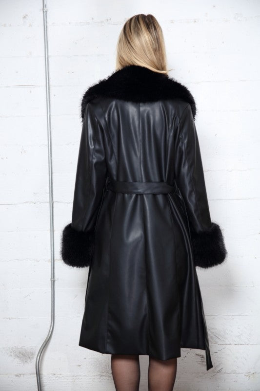 FAUX FUR LEATHER DUSTER COAT