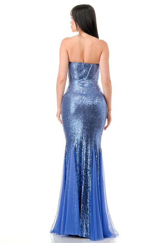 STRAPLESS CORSET SEQUIN MAXI DRESS