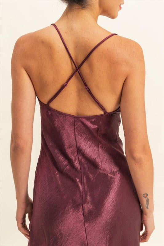 COWL NECK SATIN MIDI DRESS