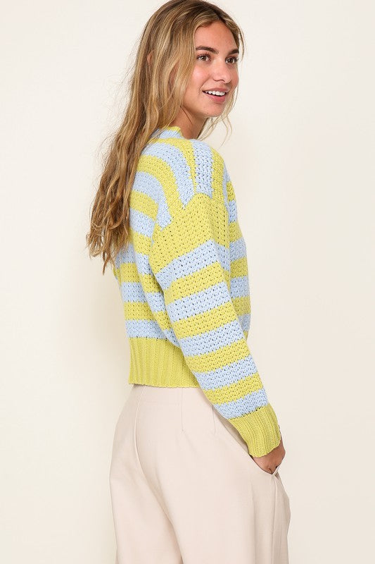 LIGHT WEIGHT STRIPED SWEATER WITH CREWNECK