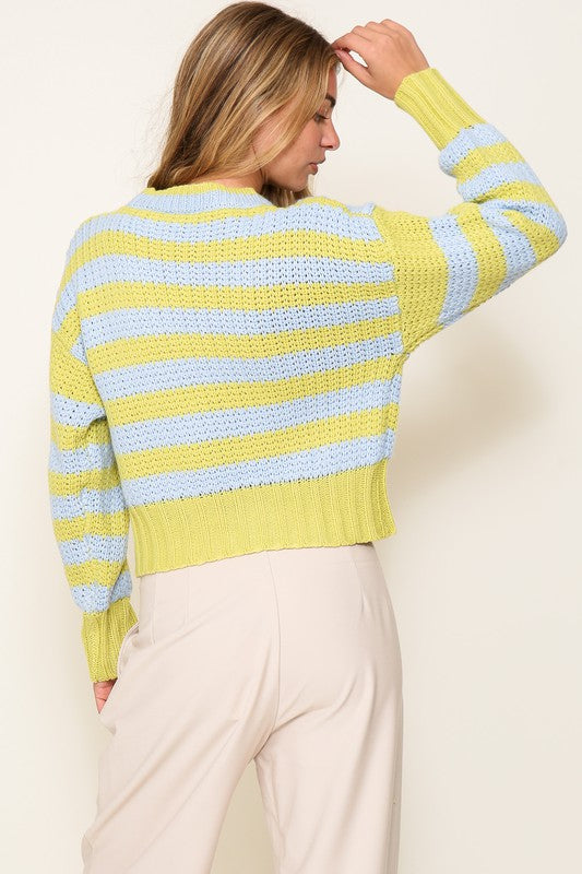 LIGHT WEIGHT STRIPED SWEATER WITH CREWNECK