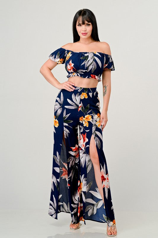 ALLOVER FLORAL PRINT TWO PIECE SET