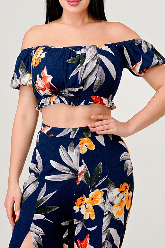 ALLOVER FLORAL PRINT TWO PIECE SET