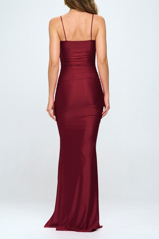 Ruched High Slit Maxi Dress L Ruched High Slit Maxi Dress L
