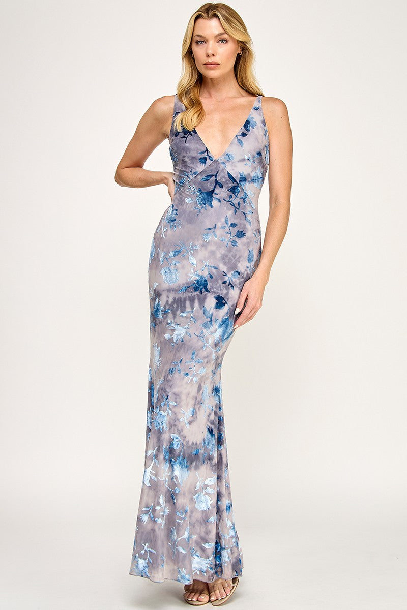 ABSTRACT FLORAL SLIP MAXI DRESS