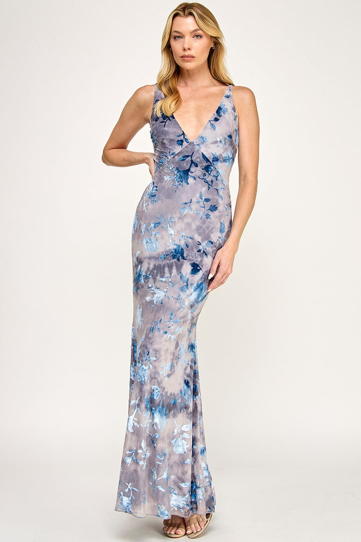 ABSTRACT FLORAL SLIP MAXI DRESS