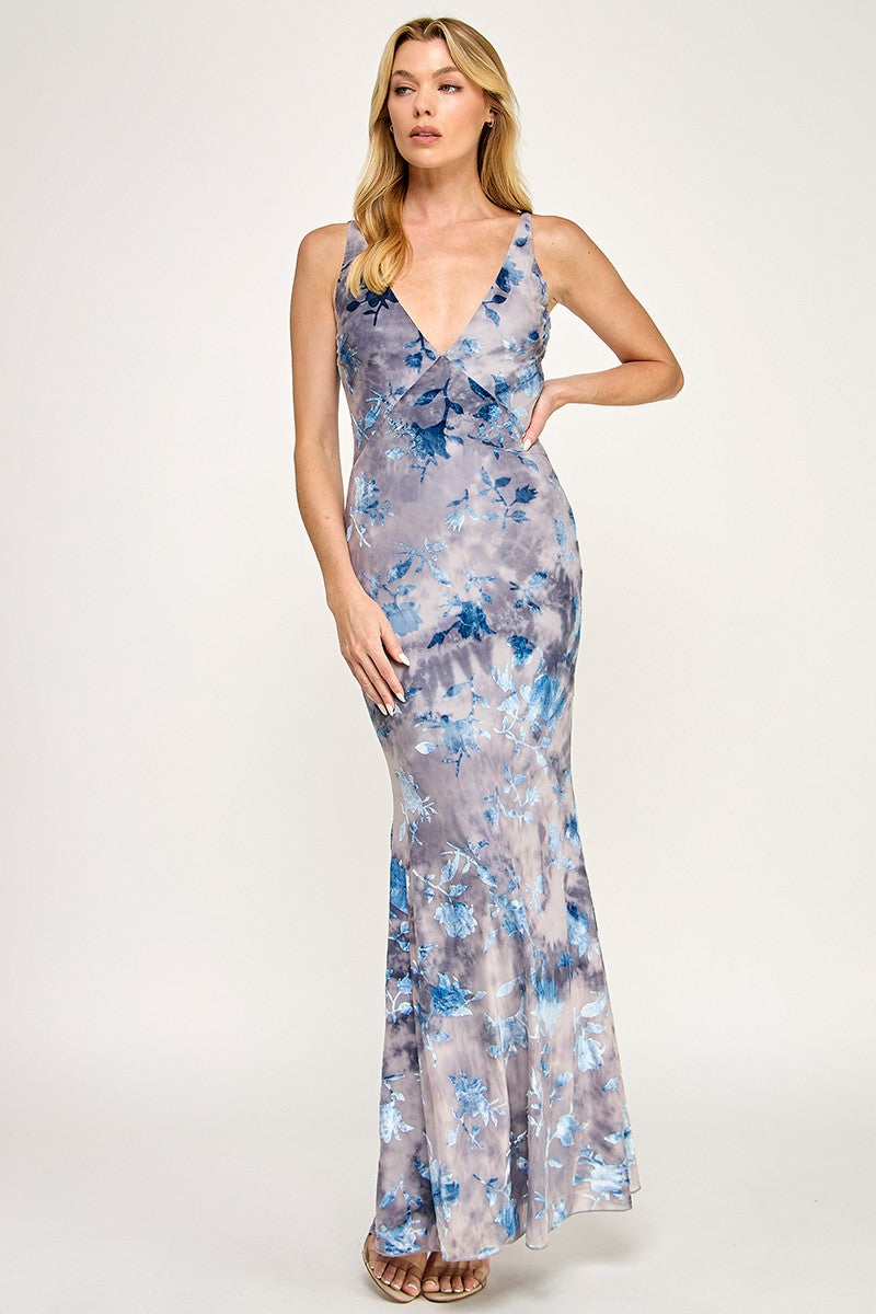 ABSTRACT FLORAL SLIP MAXI DRESS