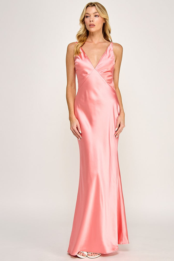 SATIN OPEN BACK MAXI DRESS S