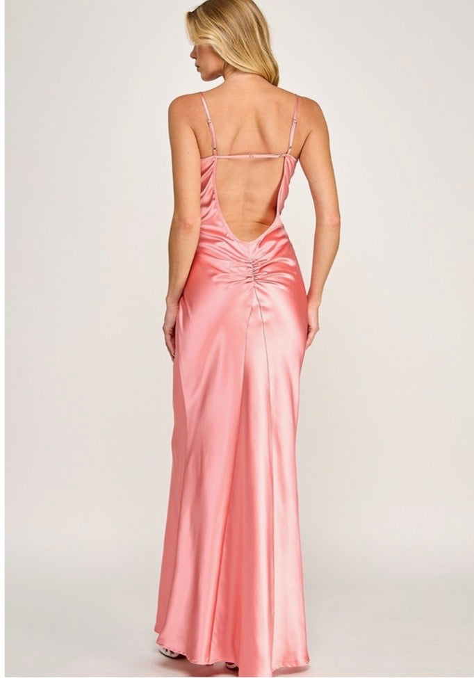 SATIN OPEN BACK MAXI DRESS