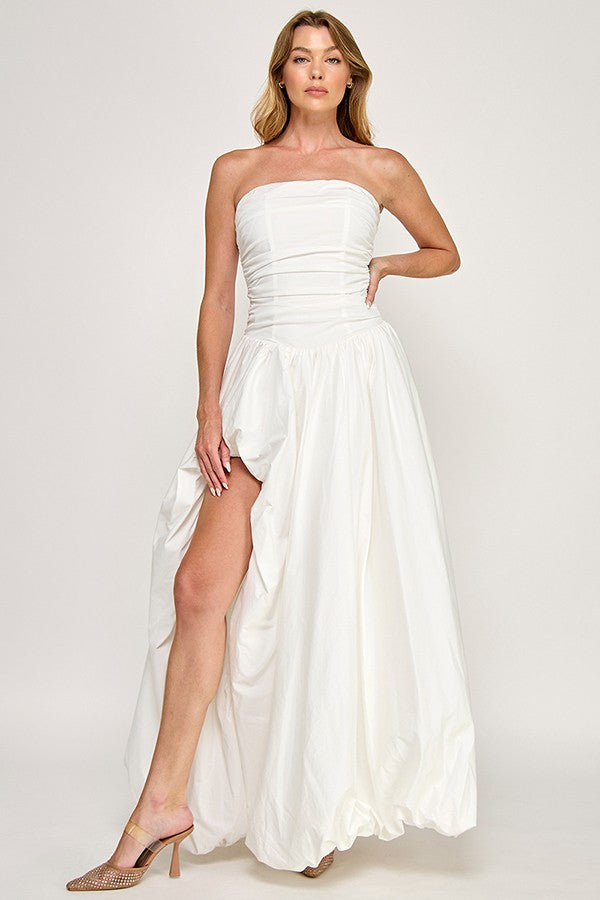 STRAPLESS BUBBLE SKIRT MAXI DRESS