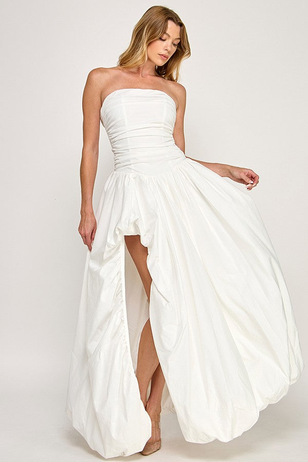 STRAPLESS BUBBLE SKIRT MAXI DRESS