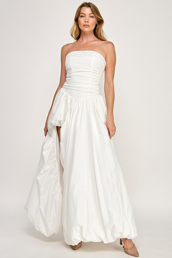STRAPLESS BUBBLE SKIRT MAXI DRESS