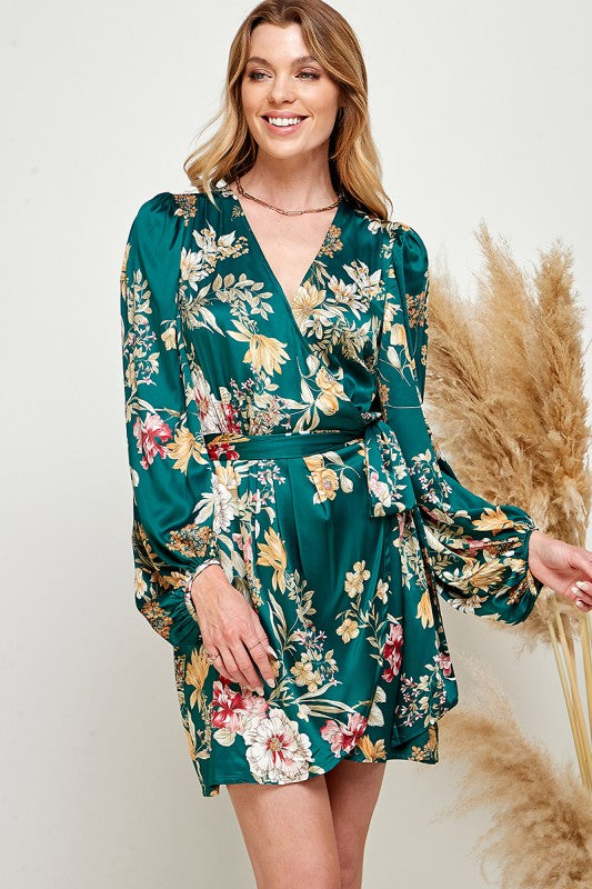 BOTANICAL PRINT LONG SLEEVE DRESS