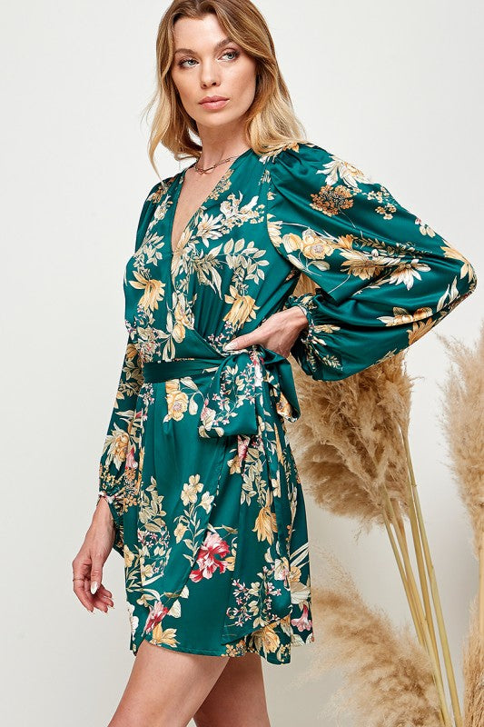 BOTANICAL PRINT LONG SLEEVE DRESS
