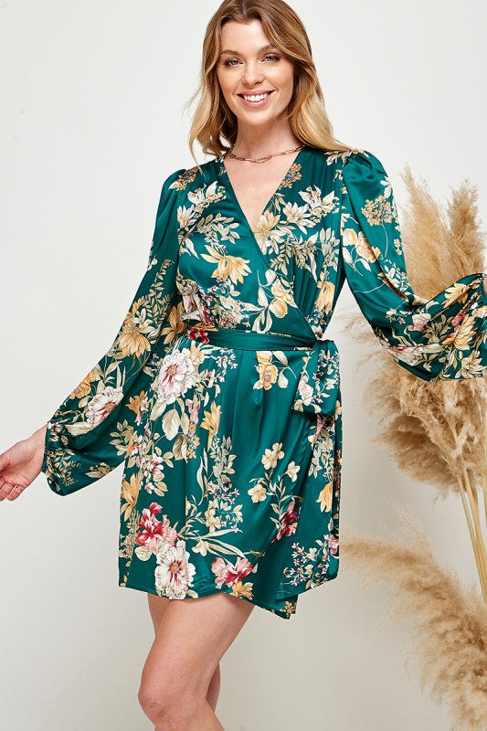 BOTANICAL PRINT LONG SLEEVE DRESS