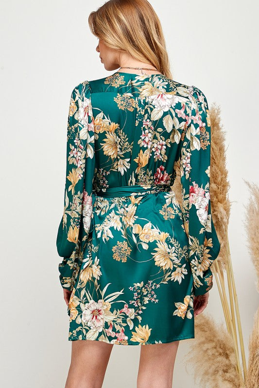 BOTANICAL PRINT LONG SLEEVE DRESS