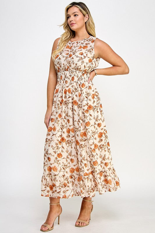 FLORAL CHIFFON MIDI DRESS