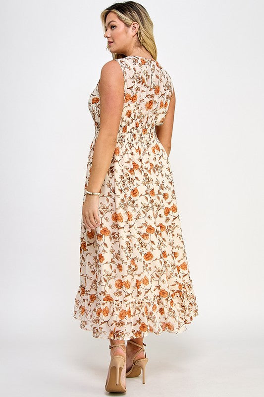 FLORAL CHIFFON MIDI DRESS