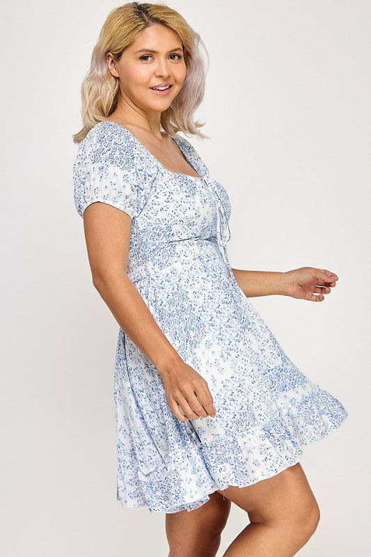 FLORAL PRINT SHORT SLEEVE DRESS