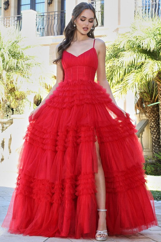 RUFFLED TIERED BALL GOWN