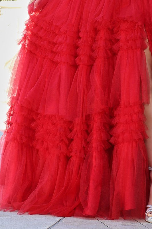 RUFFLED TIERED BALL GOWN