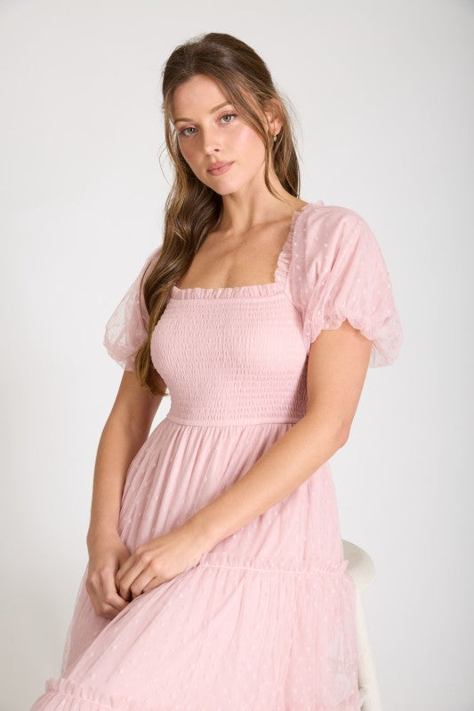 POLKA DOT TULLE MIDI DRESS