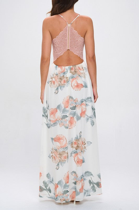 FLORAL LACE HIGH MAXI DRESS