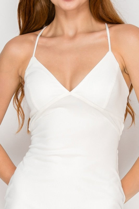 VNECK OPEN BACK MINI DRESS