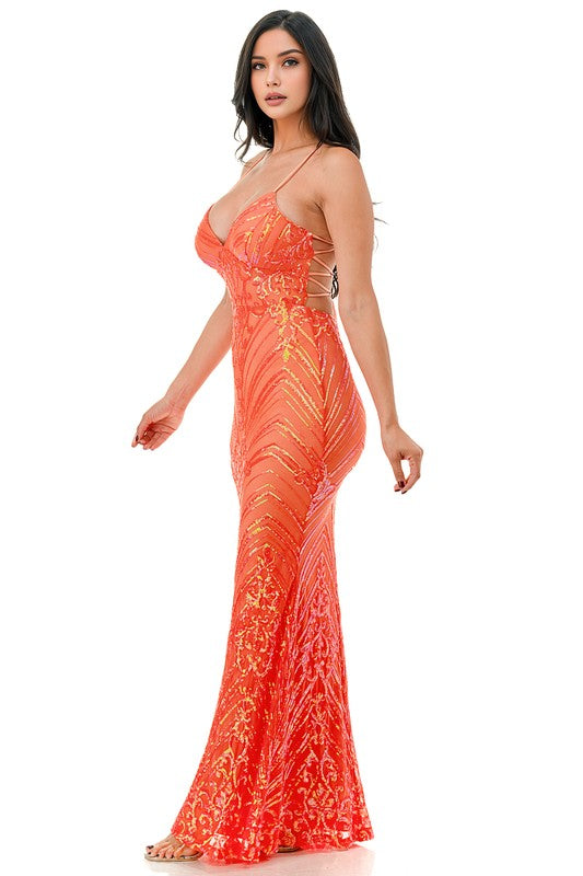 SEQUIN VNECK MERMAID MAXI DRESS