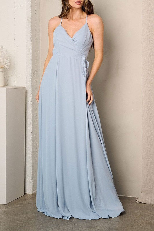 SLEEVELESS SURPLICE SELF TIE MAXI DRESS