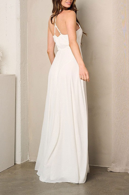 SLEEVELESS SURPLICE SELF TIE MAXI DRESS