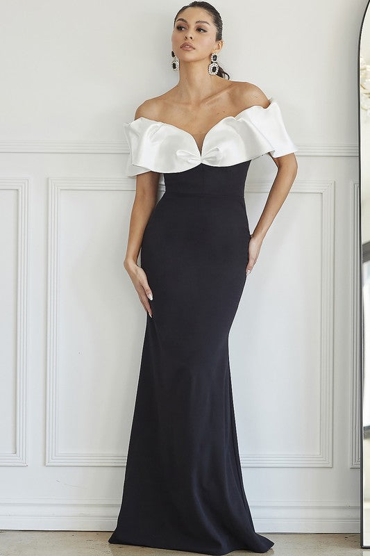 LAYLA SWEETHEART NECKLINE OFF SHOULDER RUFFLE SLEEVE MERMAID MAXI DRESS
