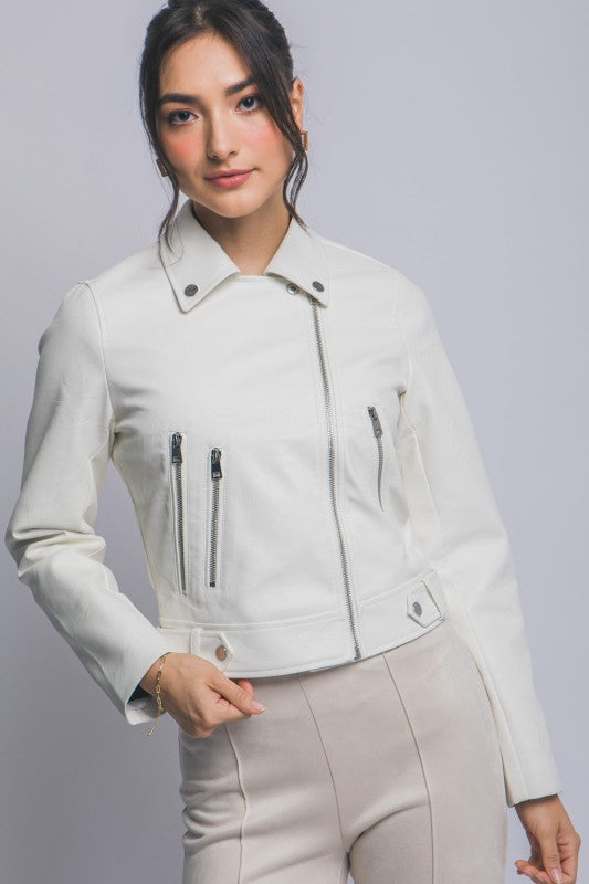 FAUX LEATHER ASYMMETRICAL ZIPPER JACKET