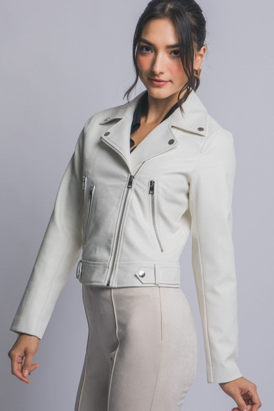 FAUX LEATHER ASYMMETRICAL ZIPPER JACKET