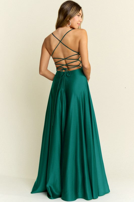 COWL NECK WITH OPEN BACK FLOWY MAXI DRESS