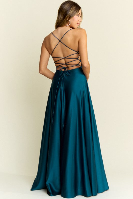COWL NECK WITH OPEN BACK FLOWY MAXI DRESS