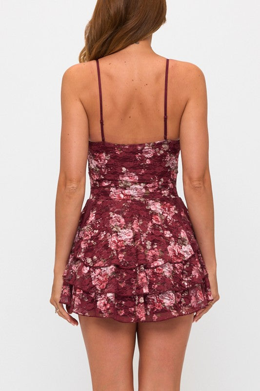 FLORAL LACE KNOT FRONT MINI DRESS